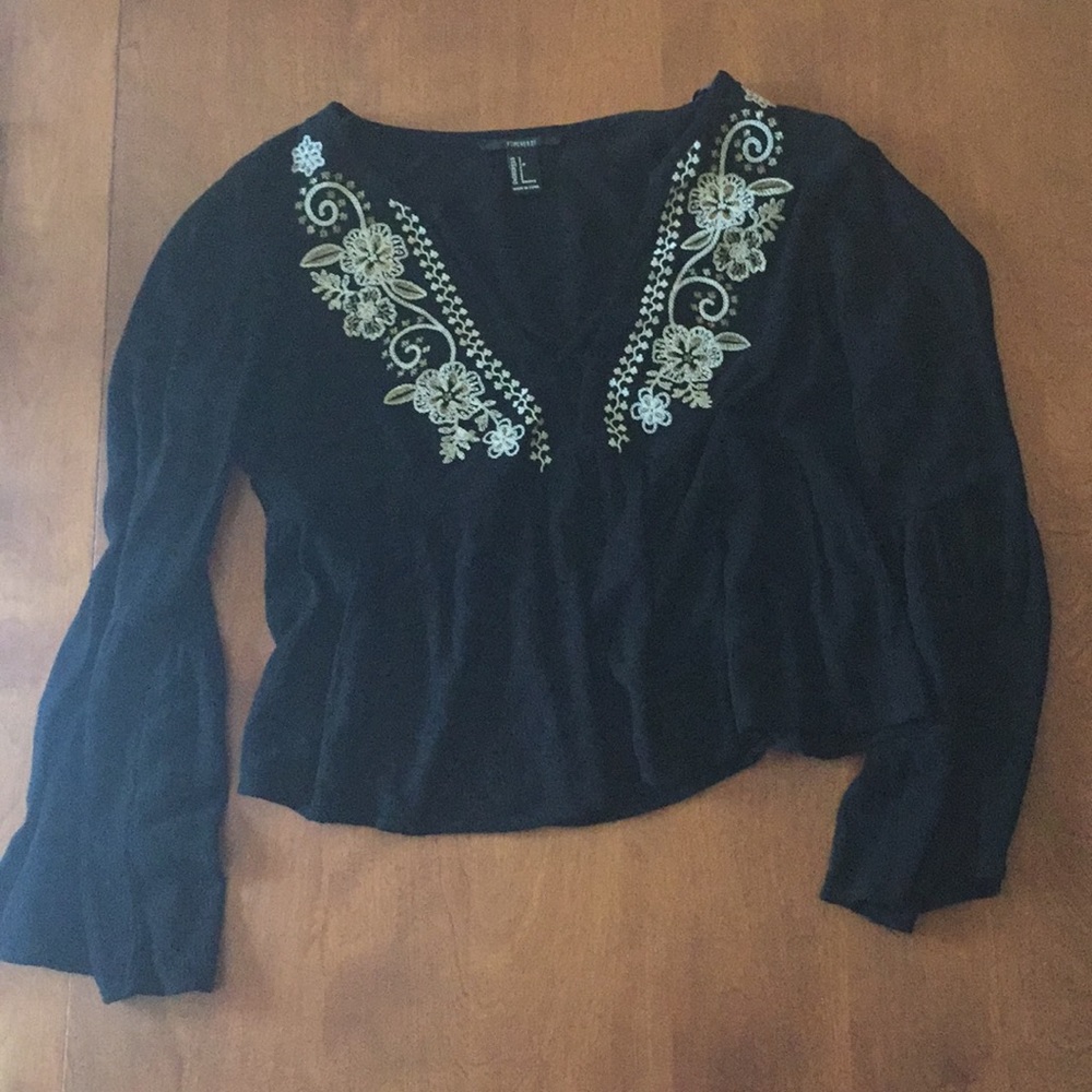 Black deep v long sleeved top